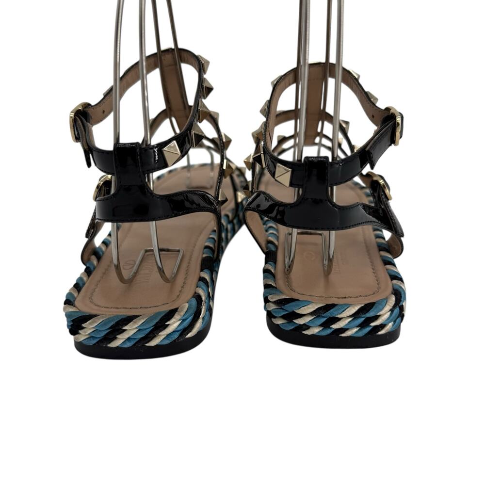 Valentino Rockstud Caged Leather Platform Sandals EU 40 Blue Braided - Picture 7 of 12